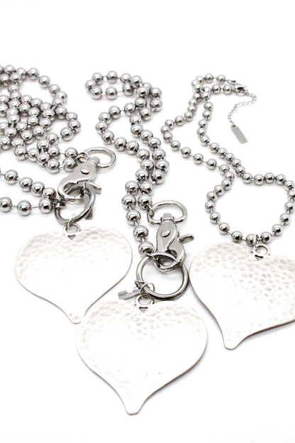 Large Hammered Heart Convertible Silver Chain Necklace