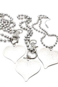 Large Hammered Heart Convertible Silver Chain Necklace