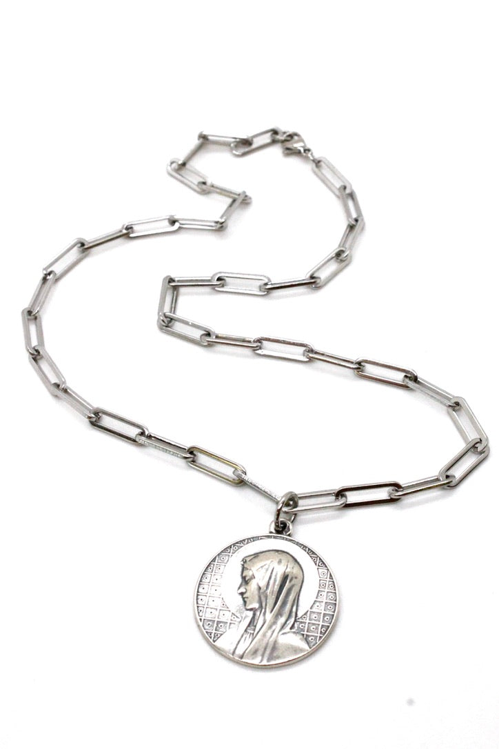 Silver Chain with Sterling Silver French Saint Charms -French Medals Collection-