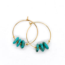 Load image into Gallery viewer, Delicate Turquoise Small Gold Hoop Earrings E7-014s
