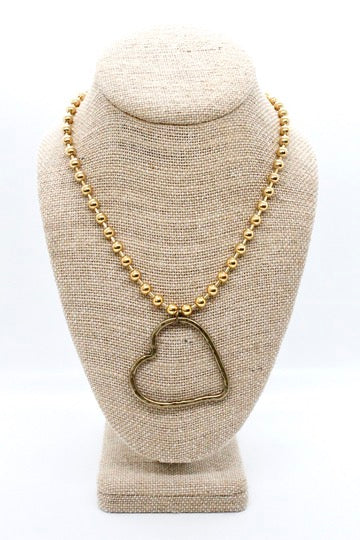 Brass Heart Outline Convertible Gold Chain Necklace