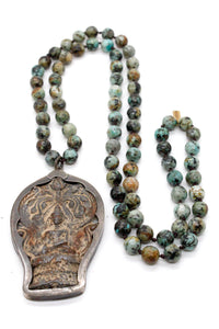 Buddha Necklace 81 - Large African Turquoise Buddha Necklace - One of a Kind -