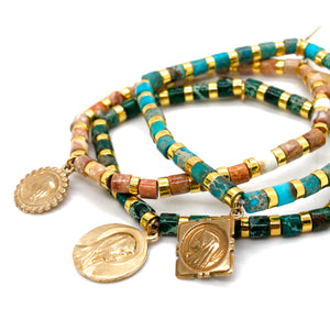 Semi Precious Stone and Gold Charm Bracelet -French Medals Collection-