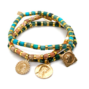 Semi Precious Stone and Gold Charm Bracelet -French Medals Collection-