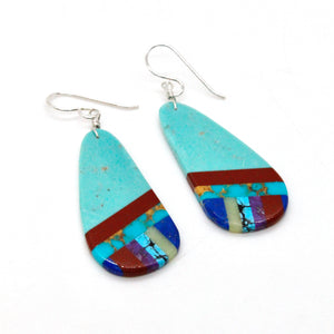 Turquoise Stone Mosaic Navajo American Indian Earrings