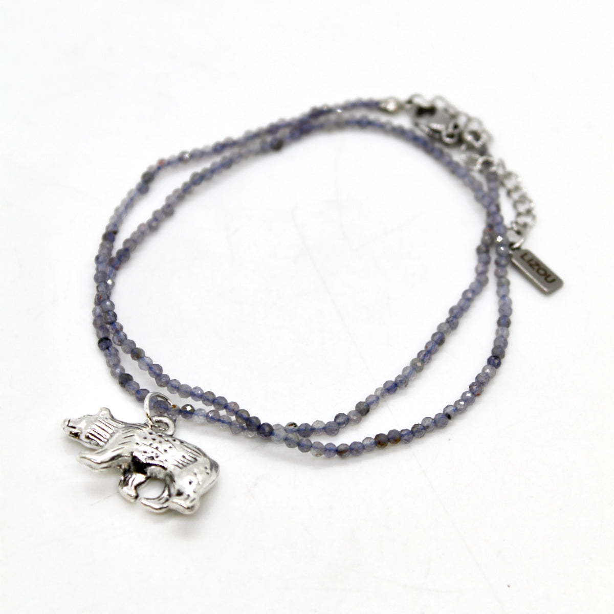 Silver Bear Mini Stone Gold Charm Necklace