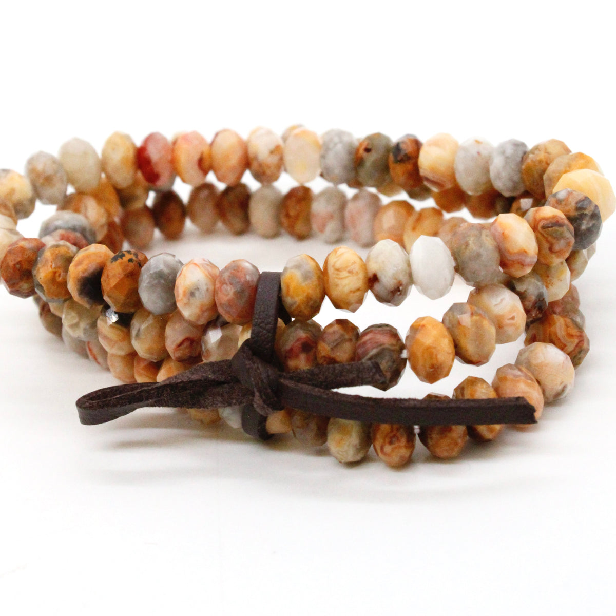Faceted Crazy Lace Agate Three Strand Bracelet -BL-CLA