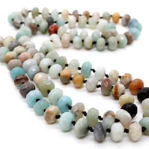 Hand-Knotted Long Faceted Amazonite Rondelle Bead Necklace