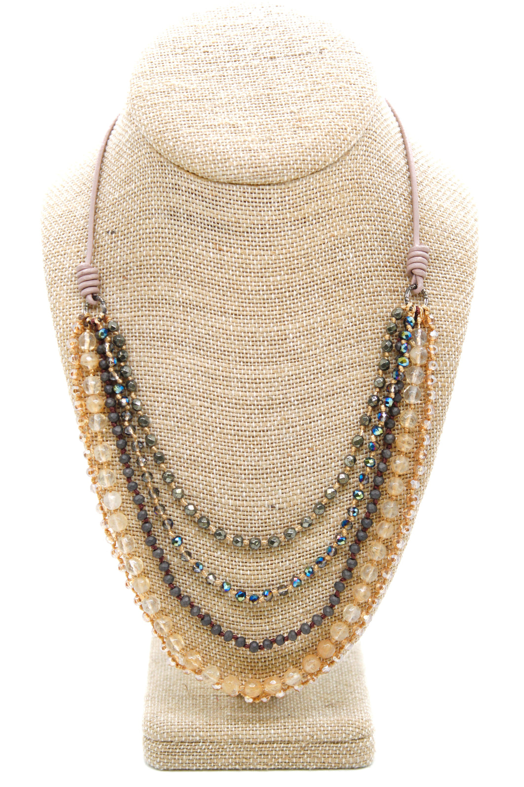 Semi Precious Stone Multi Strand Short Necklace - NLS-Cash