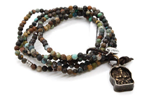 Delicate Faceted African Turquoise Bracelet with Small Ganesh Charm -The Buddha Collection- BL-Amazon-3G1