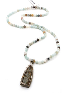 Amazonite Stretch Short Necklace or Bracelet with Reversible Buddha Charm -The Buddha Collection- NS-AZ-LB