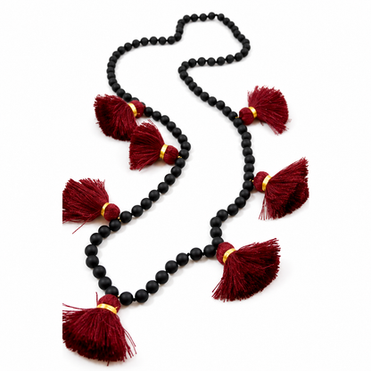 Large Tassel on Hand Beaded Stone Necklace -The Classics Collection- N2-694