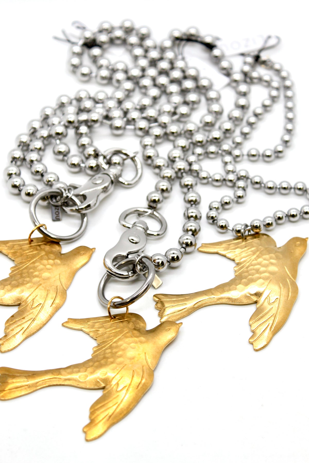 Flying Brass Bird Convertible Silver Chain Necklace