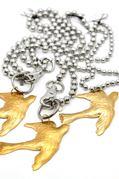 Flying Brass Bird Convertible Silver Chain Necklace