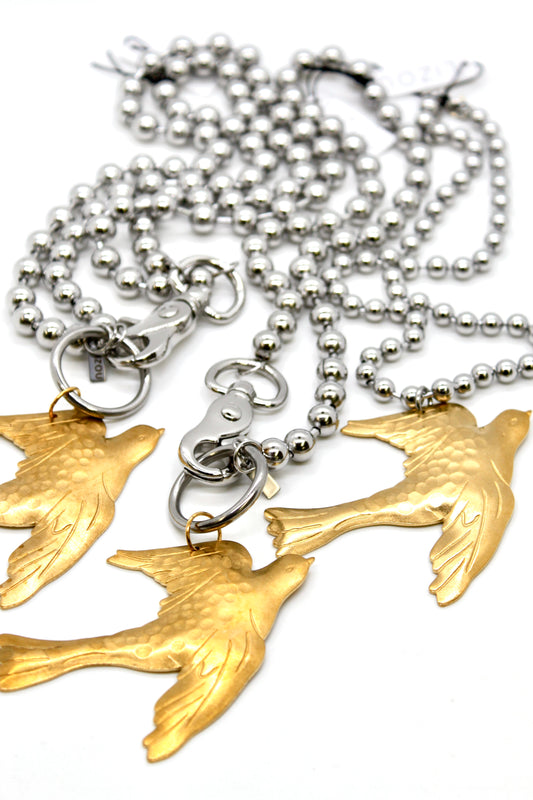Flying Brass Bird Convertible Silver Chain Necklace