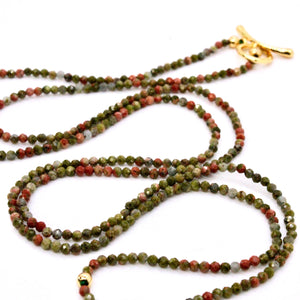 Delicate Faceted Mini Semi Precious Stone Unakite Beaded Necklace - N9-100