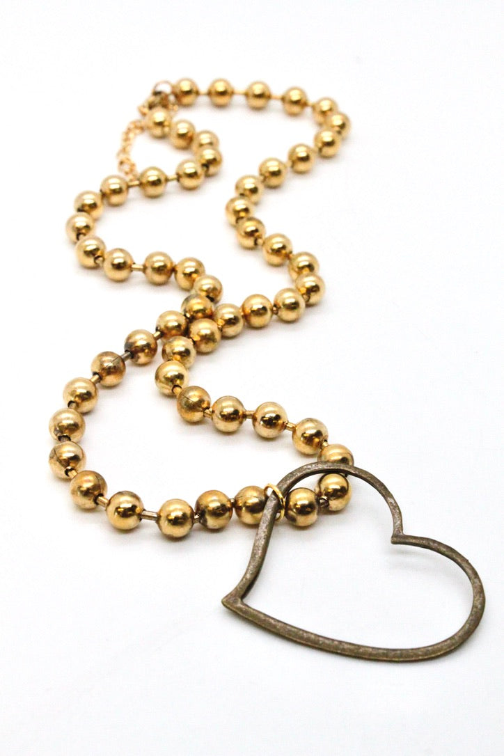 Single Gold Plate Ball Chain Necklace with Brass Heart Charm N2-S475g -The Classics Collection-