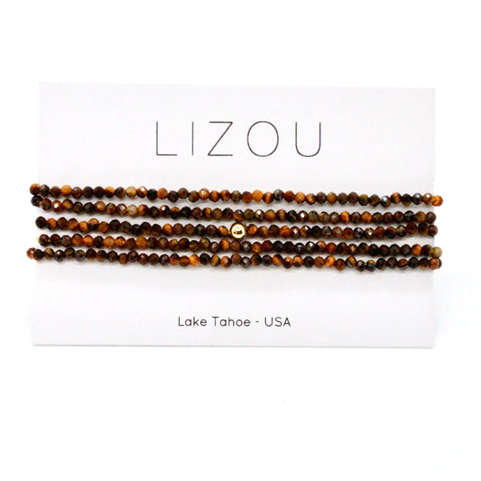 Delicate Faceted Mini Semi Precious Stone Tiger's Eye Beaded Necklace - N9-117