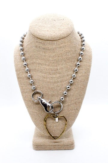 Brass Cutout Heart Convertible Silver Chain Necklace