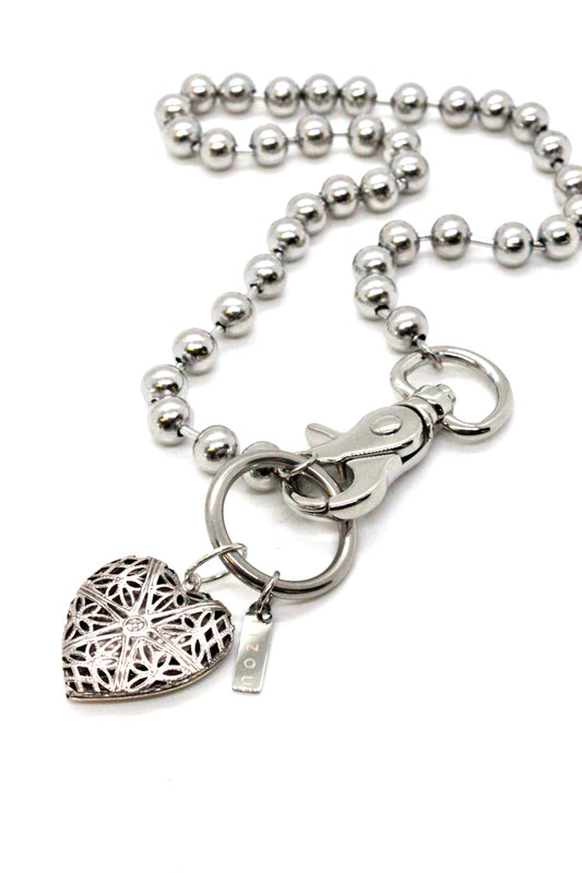 Dark Heart Locket Charm Necklace Single Silver Chain Claw Clasp