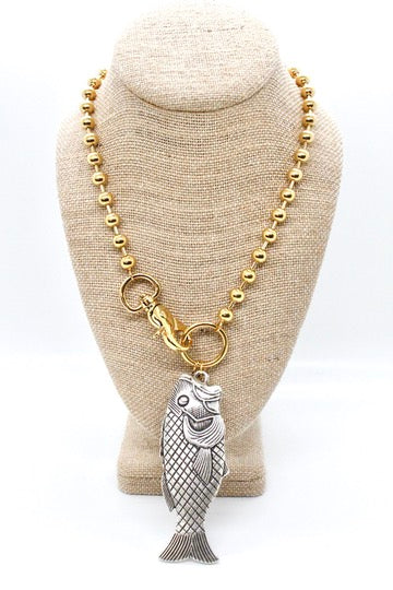 Large Fish Pendant Convertible Gold Chain Necklace