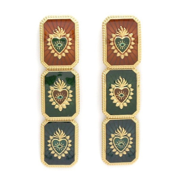 Three Tier Heart Flame Dangle Earrings - E4-340D