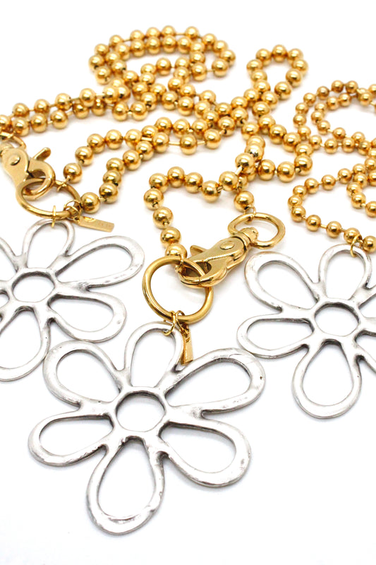 Flower Outline Pendant Convertible Gold Chain Necklace