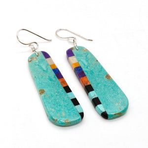 Turquoise Navajo American Indian Mosaic Earrings on Sterling Silver