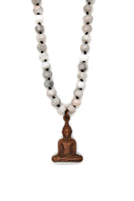 Load image into Gallery viewer, Copper Sitting Buddha on White Lace Agate Knotted Necklace
