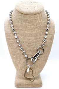 Open Heart Charm Necklace Single Silver Chain Claw Clasp