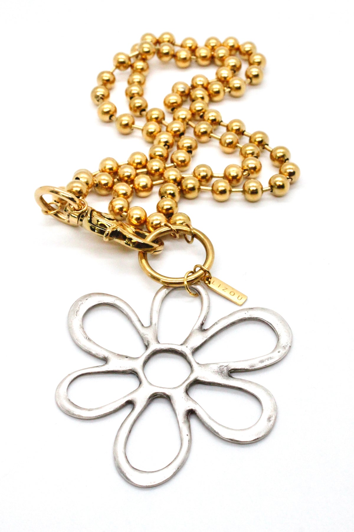 Flower Outline Pendant Convertible Gold Chain Necklace