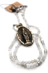 Labradorite Stretch Short Necklace or Bracelet with Silver Buddha Charm -The Buddha Collection- NS-LB-P