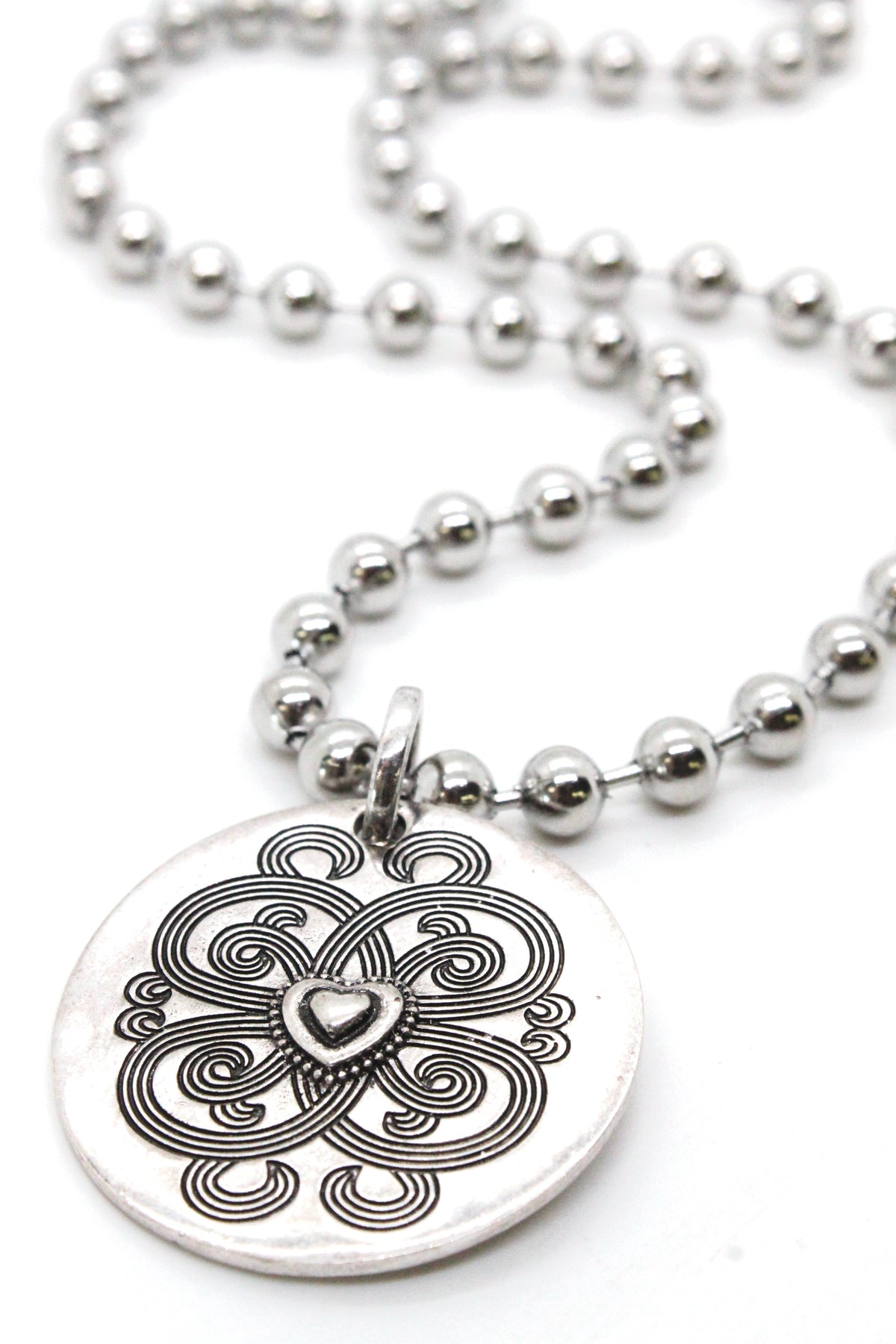 Single Silver Ball Chain Necklace with Disc Heart Charm -The Classics Collection-