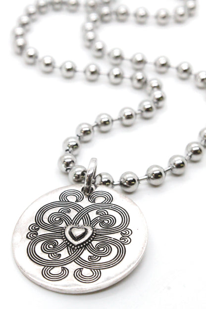 Single Silver Ball Chain Necklace with Disc Heart Charm -The Classics Collection-