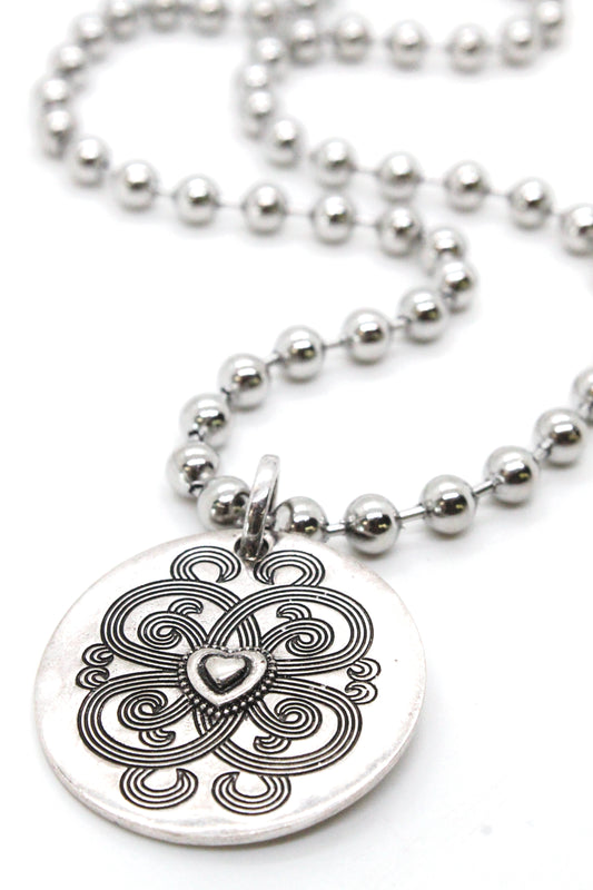 Single Silver Ball Chain Necklace with Disc Heart Charm -The Classics Collection-