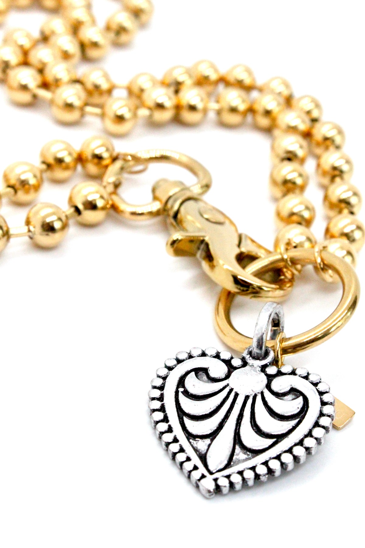 Convertible Short or Long Heart Fleur de Lis Ball Chain Necklace - N2-229GD