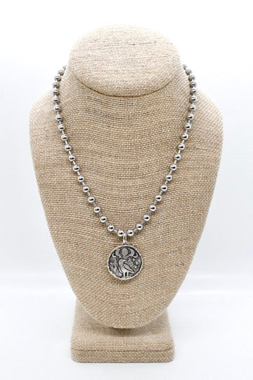 Bird and Moon Phases Pendant Convertible Silver Chain Necklace