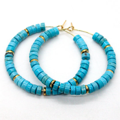 Natural Stone Hoop Earrings on Gold -Stone Collection-