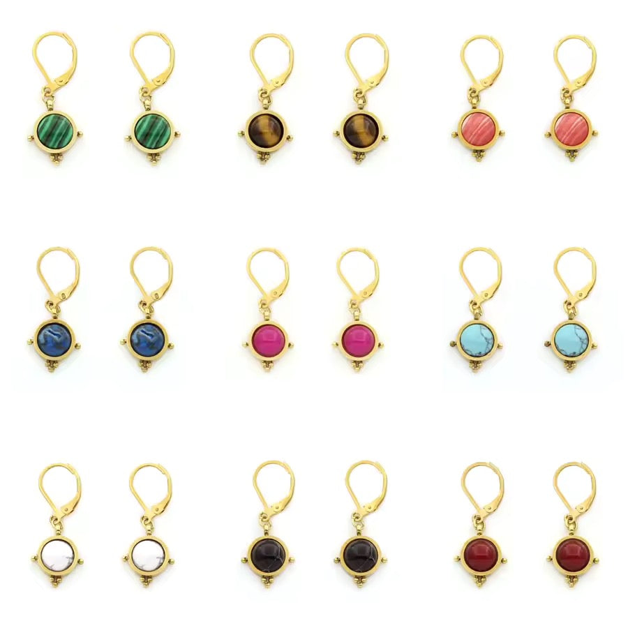 Semi Precious Stone Drop Earrings - E4-349