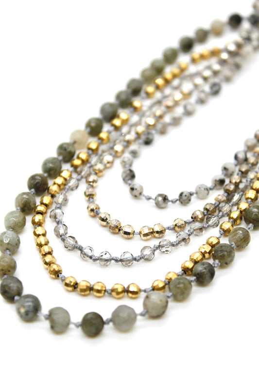 Semi Precious Stone Multi Strand Short Necklace - NLS-Coin