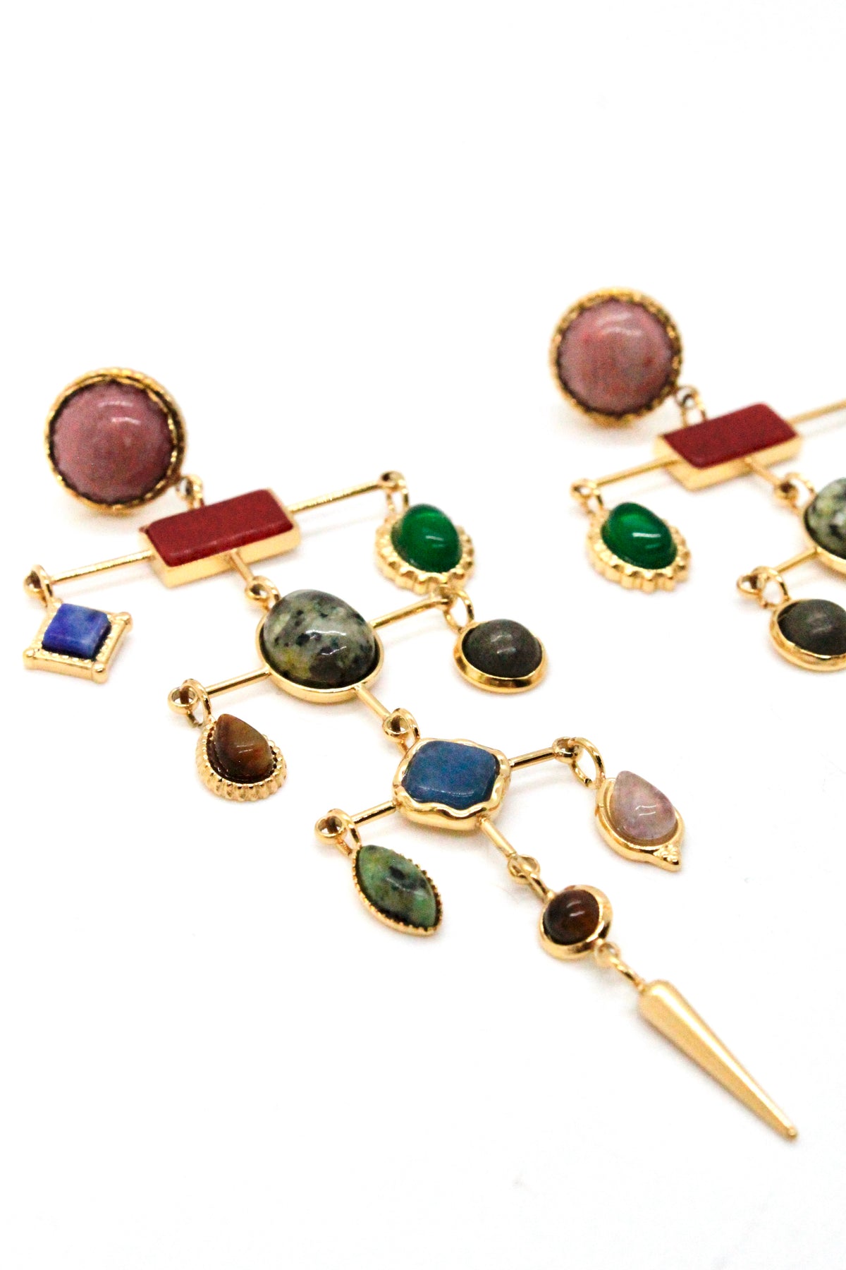 Museum Style Artsy Semi Precious Stone Mobile Earrings - E4-304