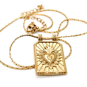 24K Gold Plate Burning Heart Charm Necklace