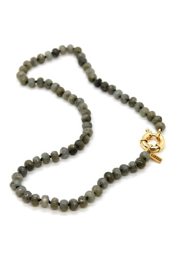 Hand-Knotted Short Faceted Labradorite Beaded Necklace - NLS-LB