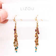 Load image into Gallery viewer, Rainbow Stone Mix and Gold Mini Charm Dangle Earrings - E4-327

