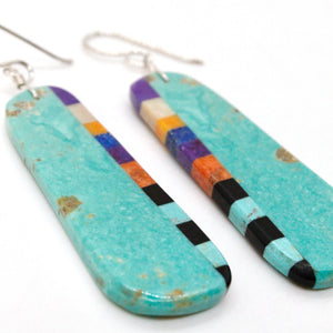 Turquoise Navajo American Indian Mosaic Earrings on Sterling Silver