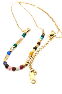 Rainbow Semi Precious Stones on Short Gold Necklace -Mini Collection- N3-104
