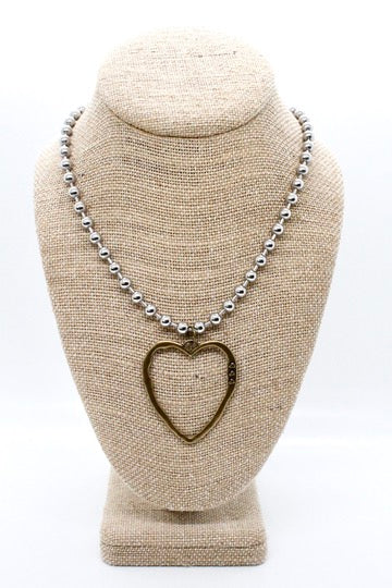 Brass Cutout Heart Convertible Silver Chain Necklace