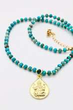 Load image into Gallery viewer, Reversible Gold Buddha Charm on Turquoise Necklace

