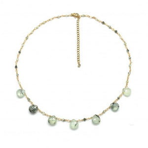 Short Chain Necklace with Prehnite Stone Drops