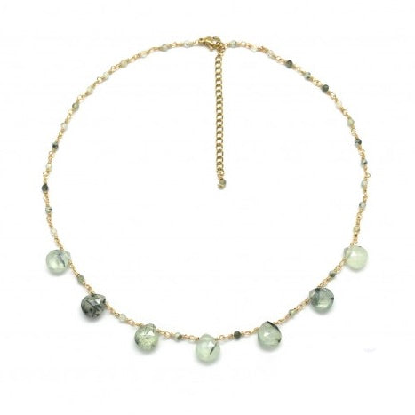 Short Chain Necklace with Prehnite Stone Drops